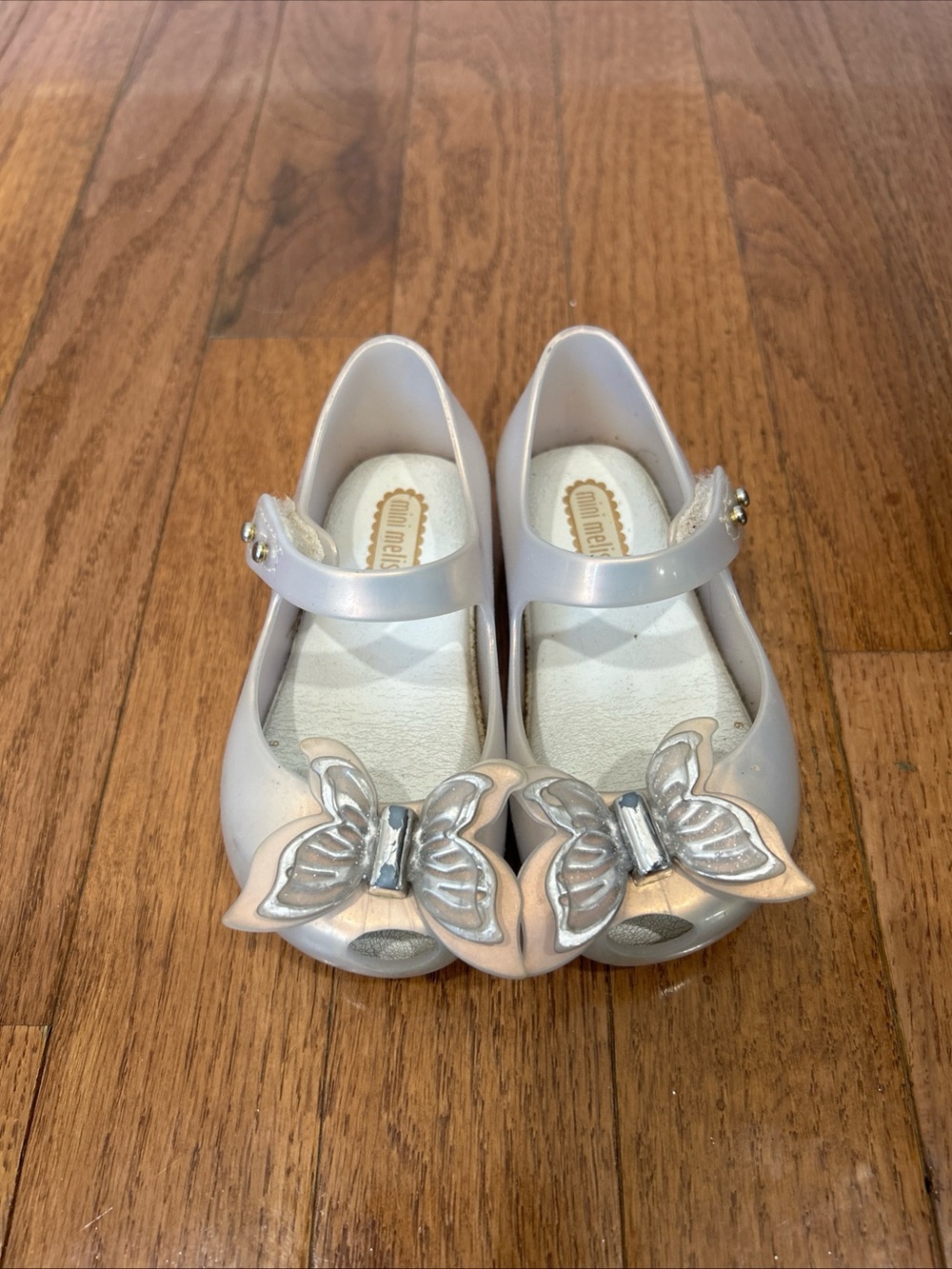 Mini Melissa Peep Toe Mary Jane Shoes Flats Butterfly Jelly Baby Girl Size 6